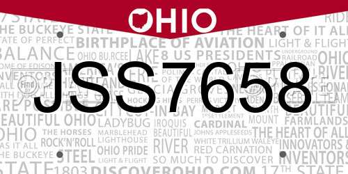 JSS7658 Ohio License Plate