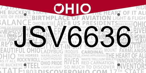 JSV6636 Ohio License Plate