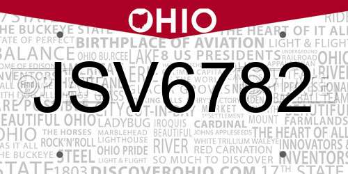JSV6782 Ohio License Plate