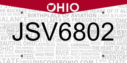 JSV6802 Ohio License Plate