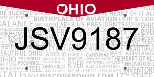 JSV9187 Ohio License Plate