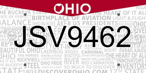 JSV9462 Ohio License Plate