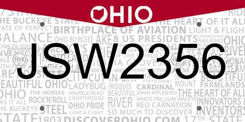 JSW2356 Ohio License Plate
