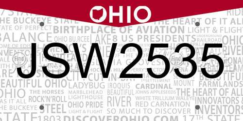 JSW2535 Ohio License Plate