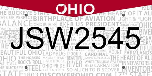 JSW2545 Ohio License Plate