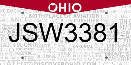 JSW3381 Ohio License Plate