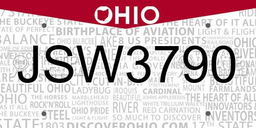 JSW3790 Ohio License Plate