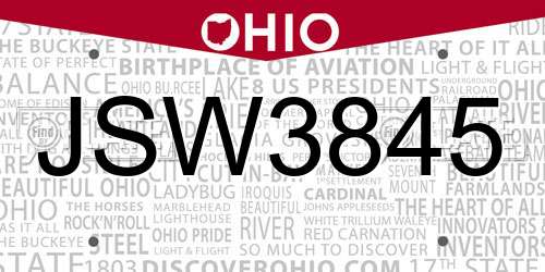 JSW3845 Ohio License Plate