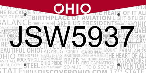 JSW5937 Ohio License Plate