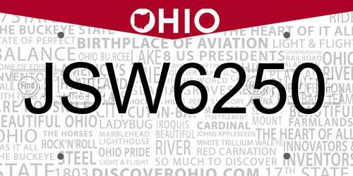 JSW6250 Ohio License Plate