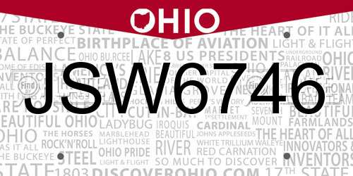 JSW6746 Ohio License Plate