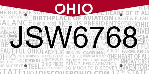 JSW6768 Ohio License Plate