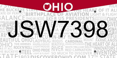 JSW7398 Ohio License Plate