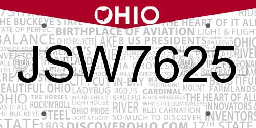 JSW7625 Ohio License Plate