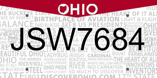 JSW7684 Ohio License Plate