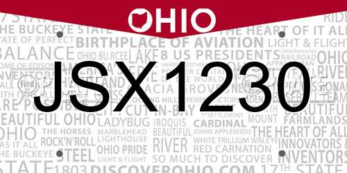 JSX1230 Ohio License Plate
