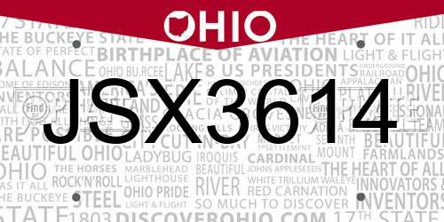 JSX3614 Ohio License Plate