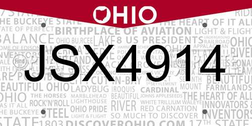 JSX4914 Ohio License Plate