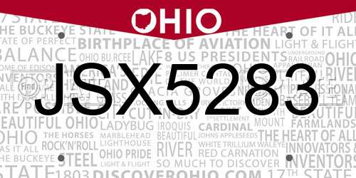 JSX5283 Ohio License Plate
