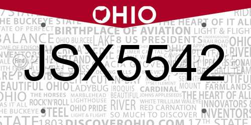 JSX5542 Ohio License Plate