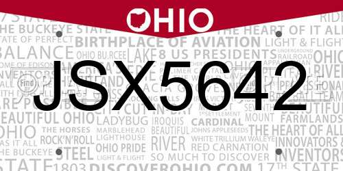 JSX5642 Ohio License Plate