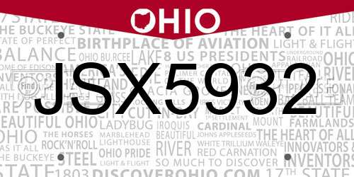 JSX5932 Ohio License Plate