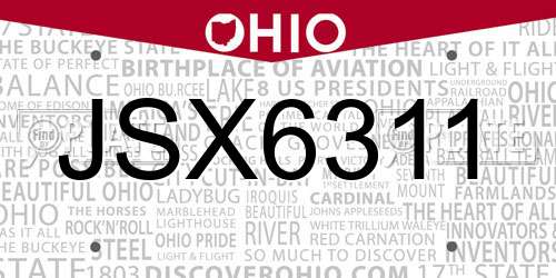 JSX6311 Ohio License Plate