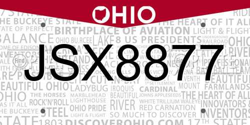 JSX8877 Ohio License Plate