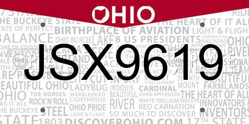 JSX9619 Ohio License Plate