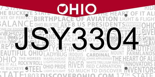 JSY3304 Ohio License Plate