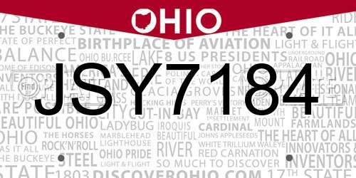 JSY7184 Ohio License Plate