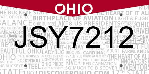 JSY7212 Ohio License Plate