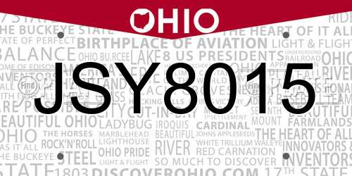 JSY8015 Ohio License Plate