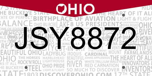 JSY8872 Ohio License Plate