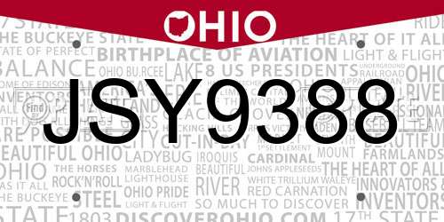 JSY9388 Ohio License Plate