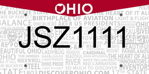 JSZ1111 Ohio License Plate