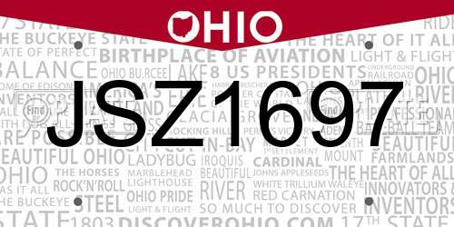 JSZ1697 Ohio License Plate