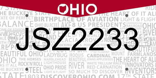 JSZ2233 Ohio License Plate