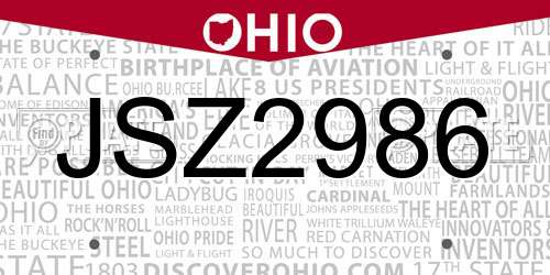 JSZ2986 Ohio License Plate