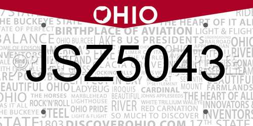 JSZ5043 Ohio License Plate