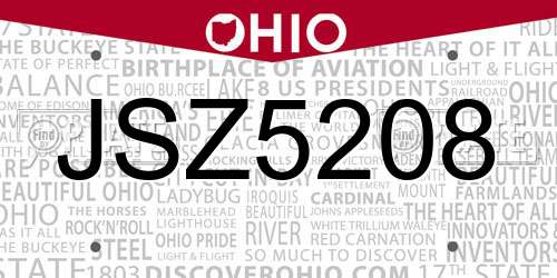 JSZ5208 Ohio License Plate