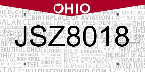 JSZ8018 Ohio License Plate
