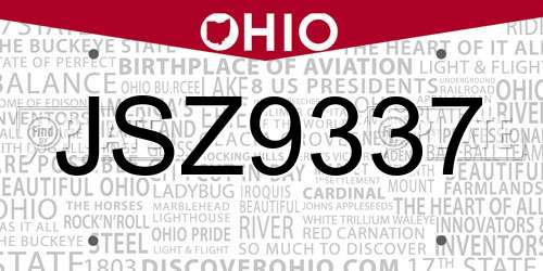 JSZ9337 Ohio License Plate