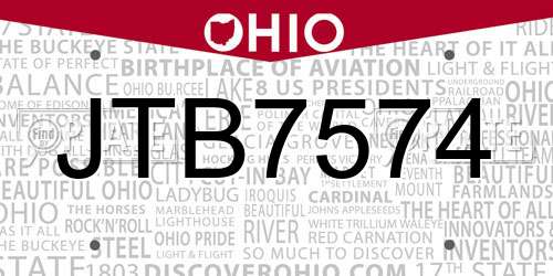 JTB7574 Ohio License Plate