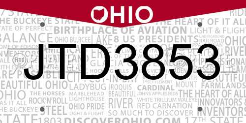 JTD3853 Ohio License Plate