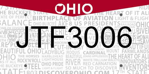 JTF3006 Ohio License Plate