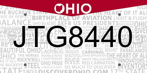 JTG8440 Ohio License Plate