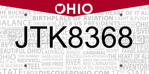 JTK8368 Ohio License Plate