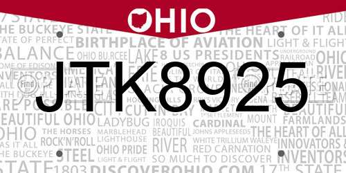JTK8925 Ohio License Plate