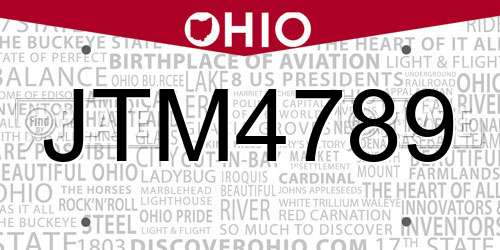 JTM4789 Ohio License Plate